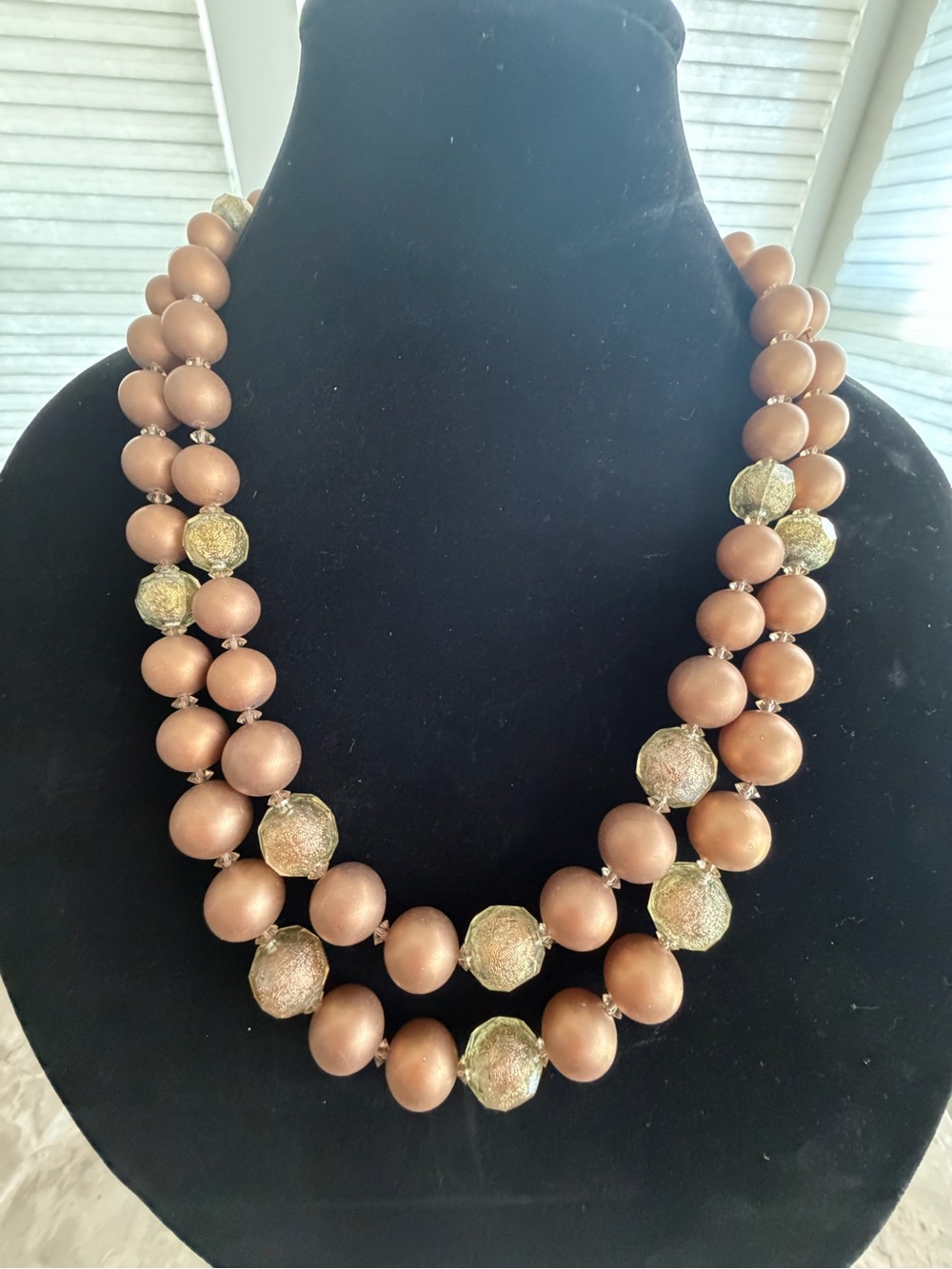 Vintage Brown and Gold Double Strand Beaded Necklace